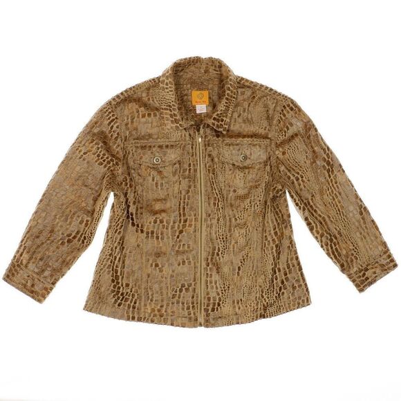 Ruby Rd Jacket Size 12 Womens Animal Print Brown Tan 3/4 Sleeve Soft Full Zip - Picture 1 of 8